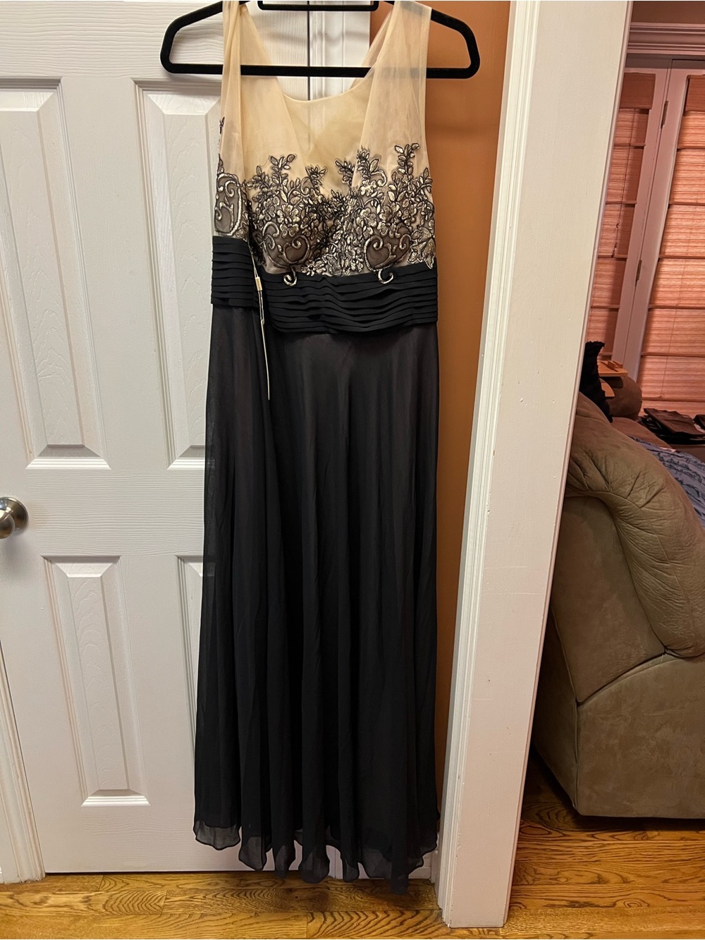 Black and Cream Embroidered Maxi Dress - Formal Evening Gown